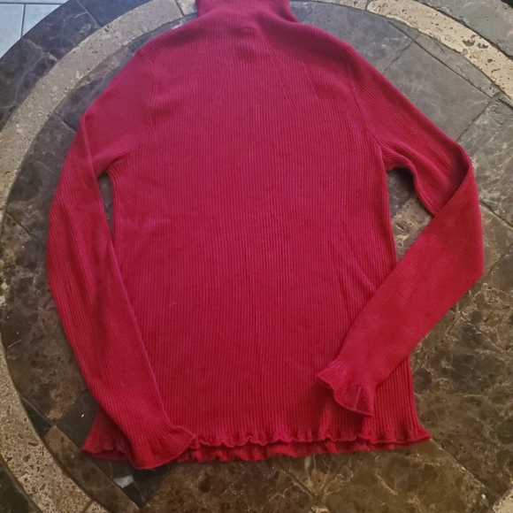 Marc Cain wool cashmere Deep red Lettuce edge mock turtleneck NWT - Picture 3 of 7